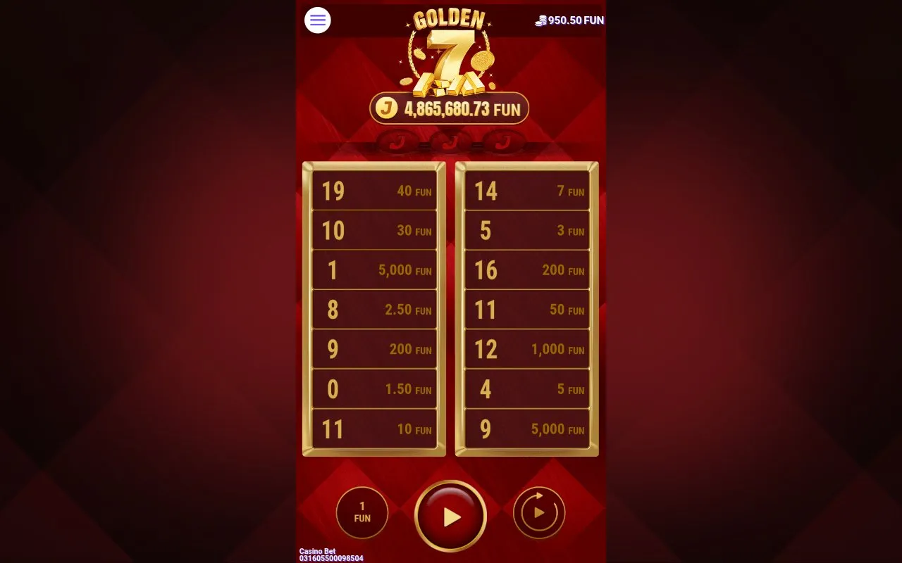 Golden 7 reel state at the end of spins 51 through 100, balance lower again with a mixed coin-tier configuration and no premium Seven landing