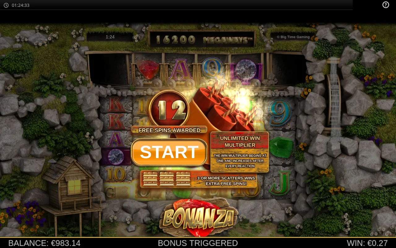 Four Gold scatters and the BONUS TRIGGERED banner for 12 Free Spins