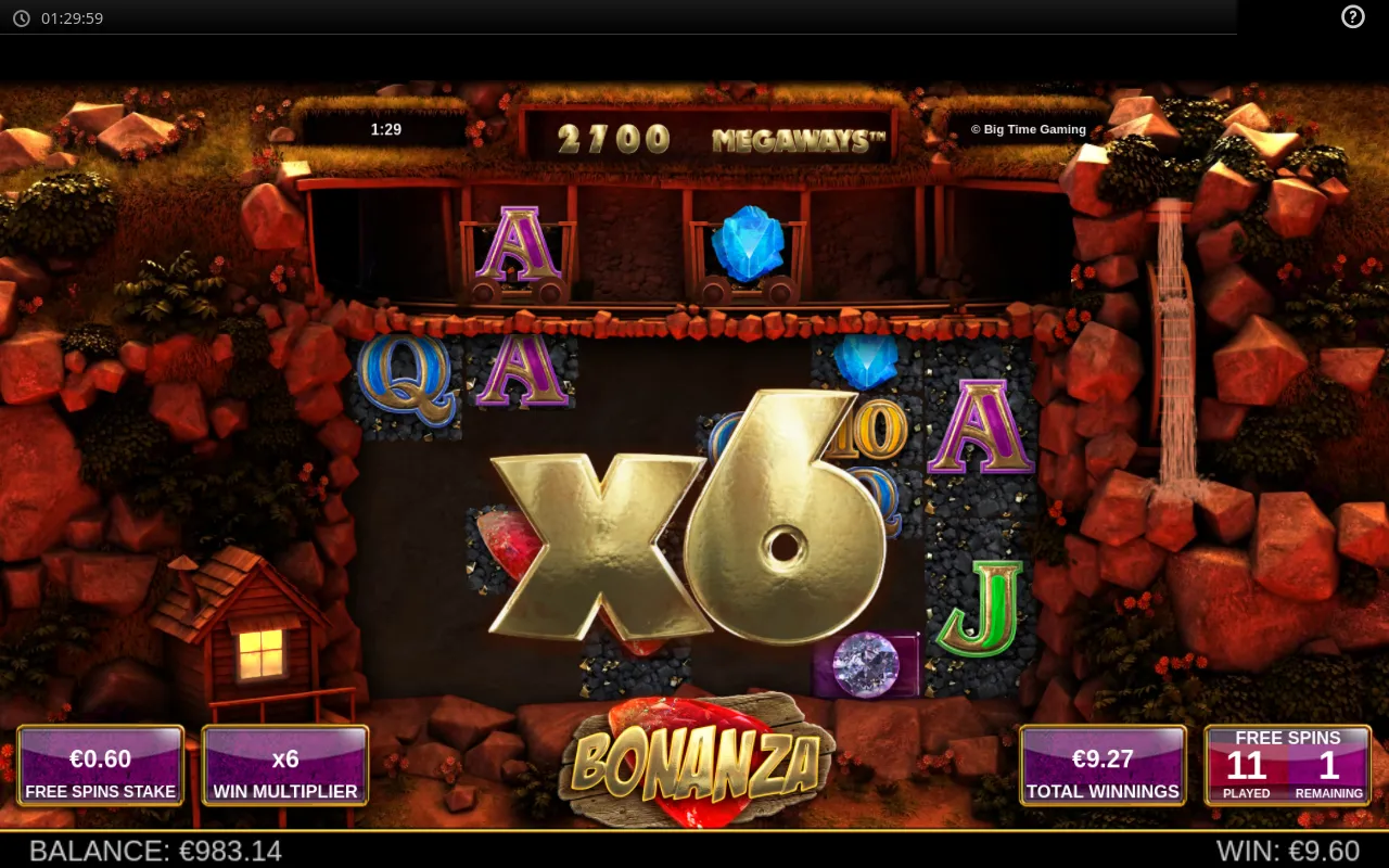 Free Spins multiplier showing x6