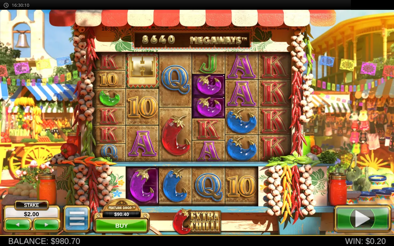 First win of the run, 0.20 on a low-symbol line, 8,640 ways open