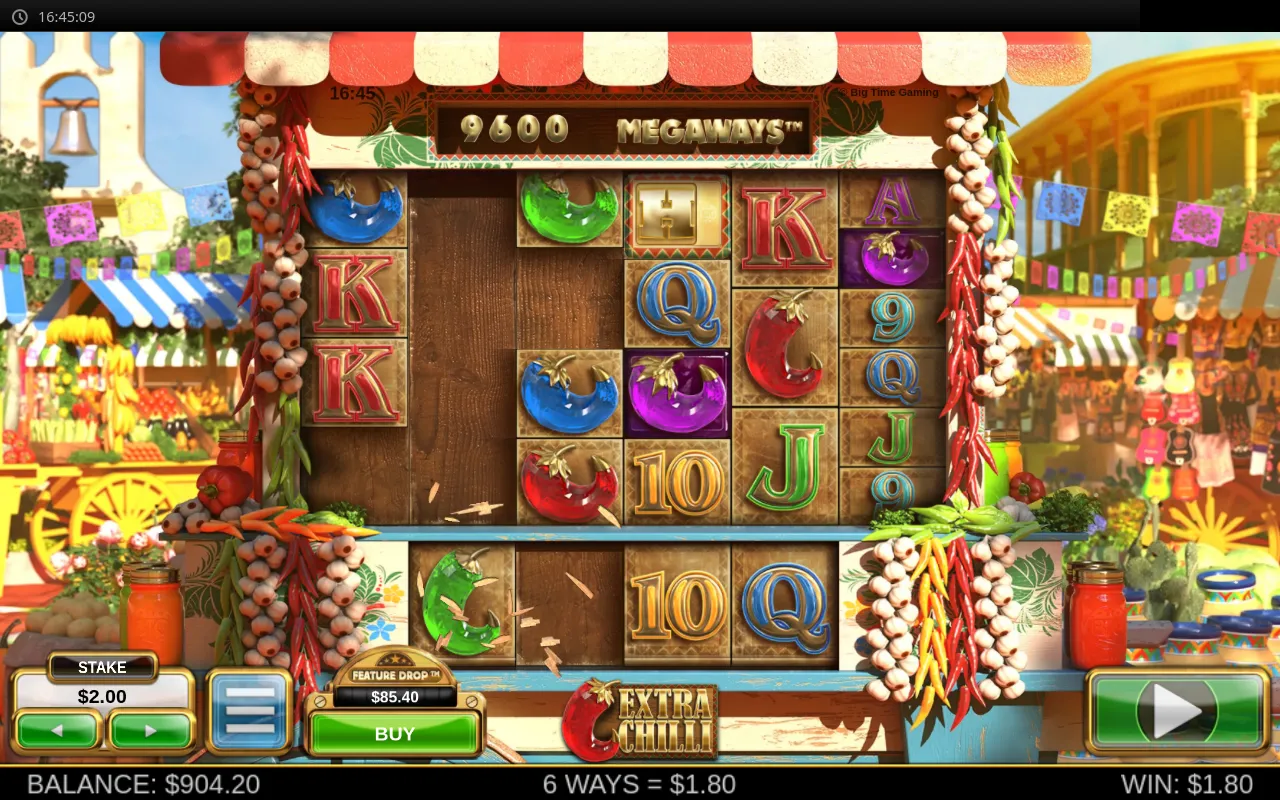 On-reel banner reading 6 WAYS = 1.80 as the cascade starts
