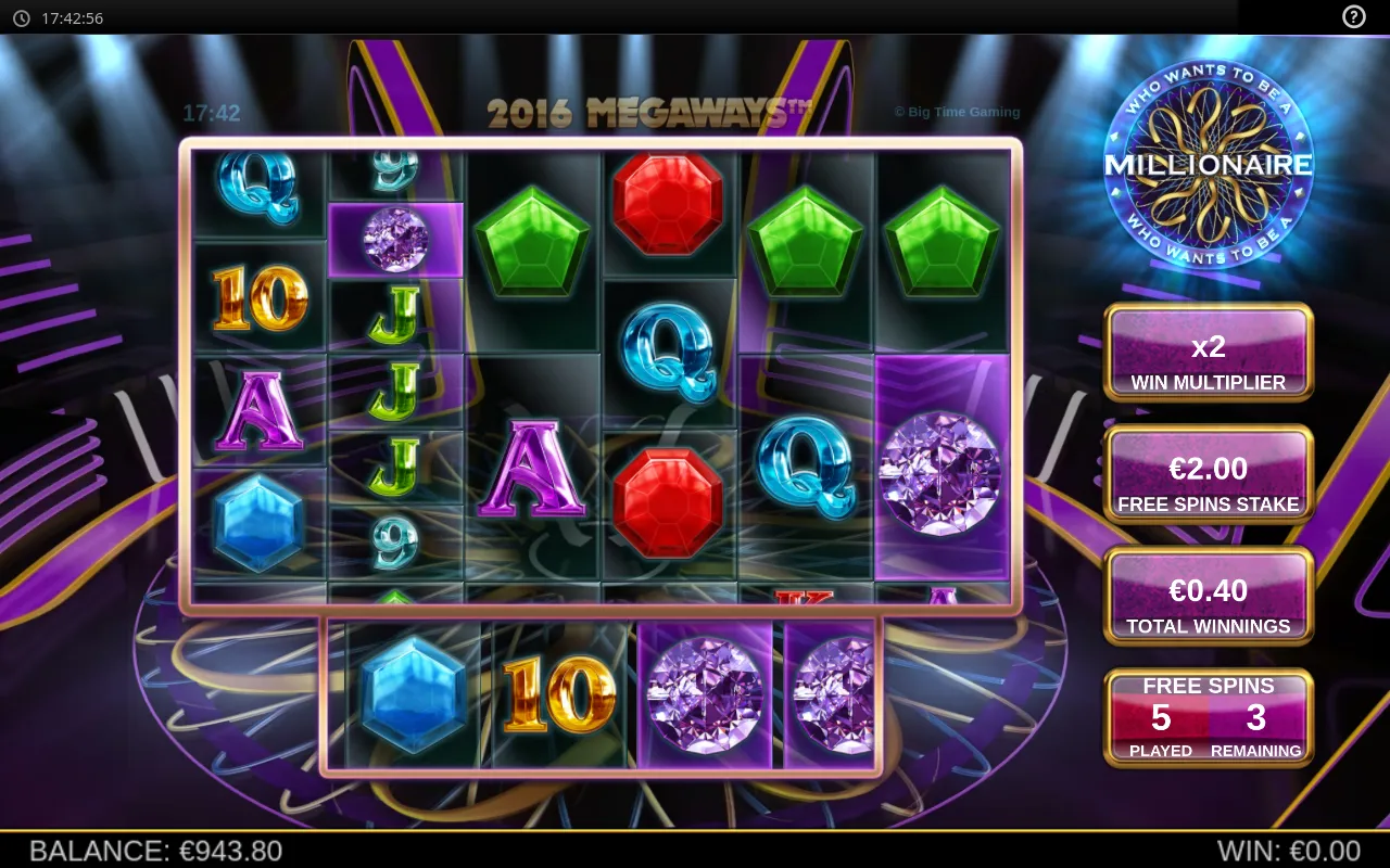 Free spins screen with the win multiplier at 2x and three spins remaining