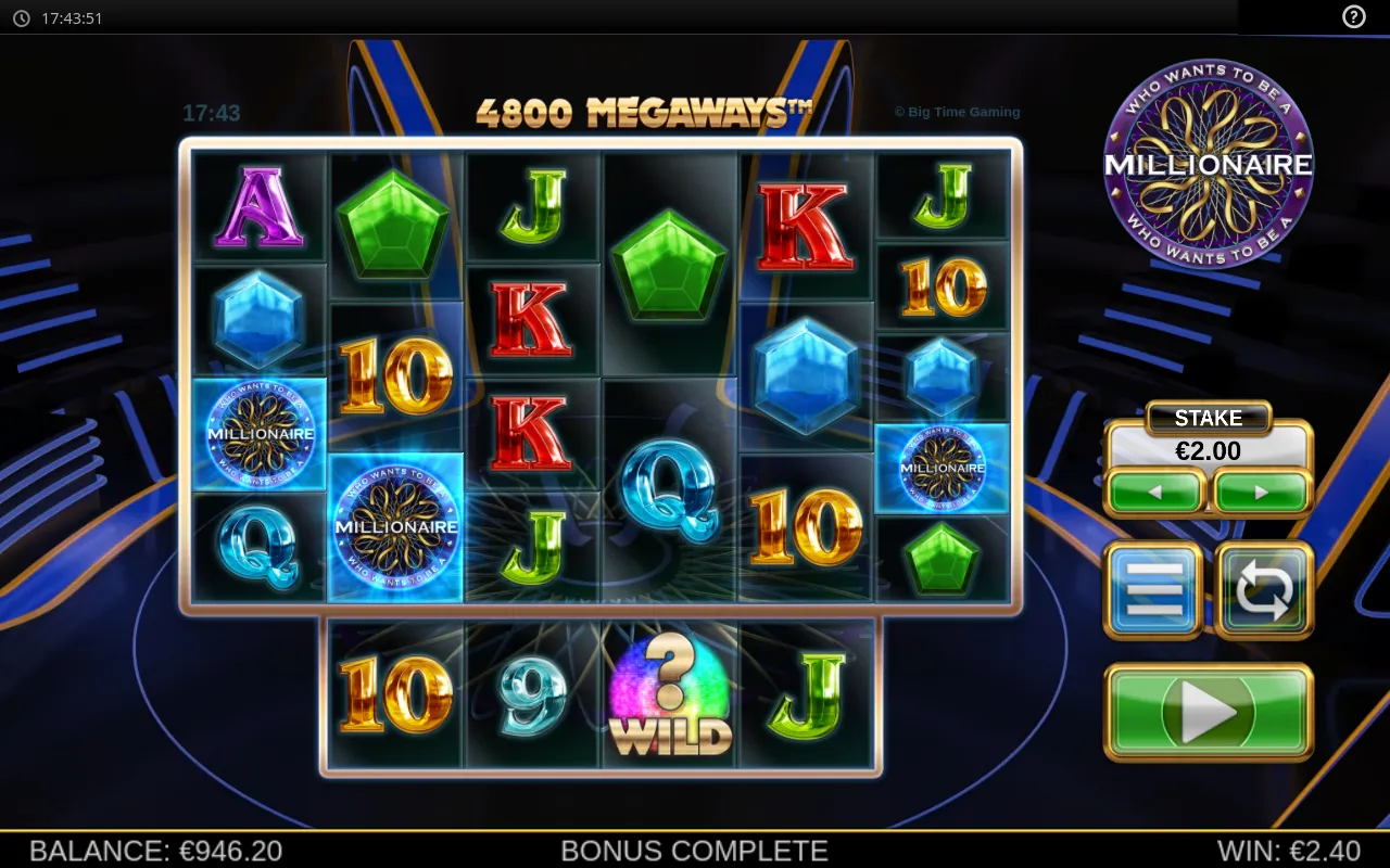 Bonus complete screen showing 2.40 won and a 946.20 balance