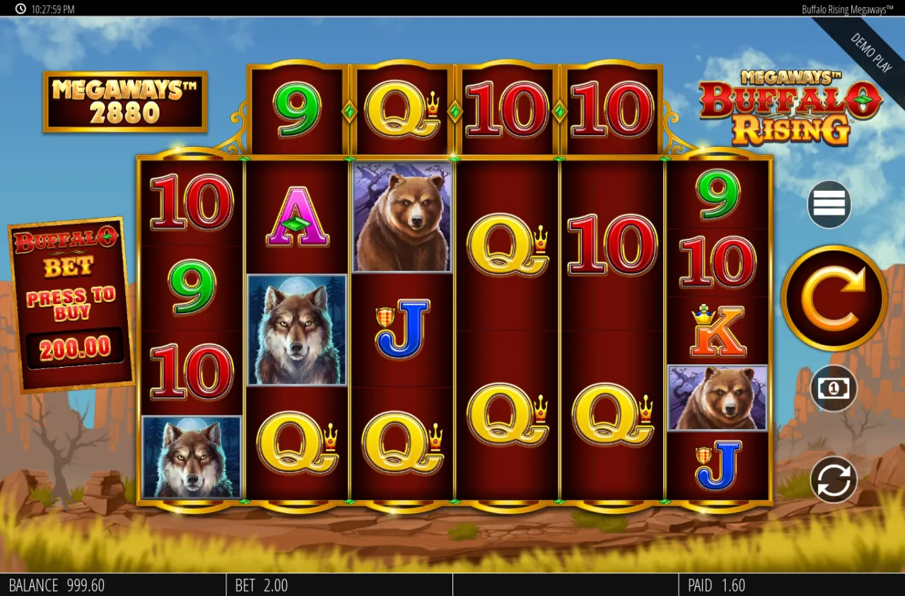 Base grid at 2880 ways with bears and wolves and a small 1.60 win panel showing