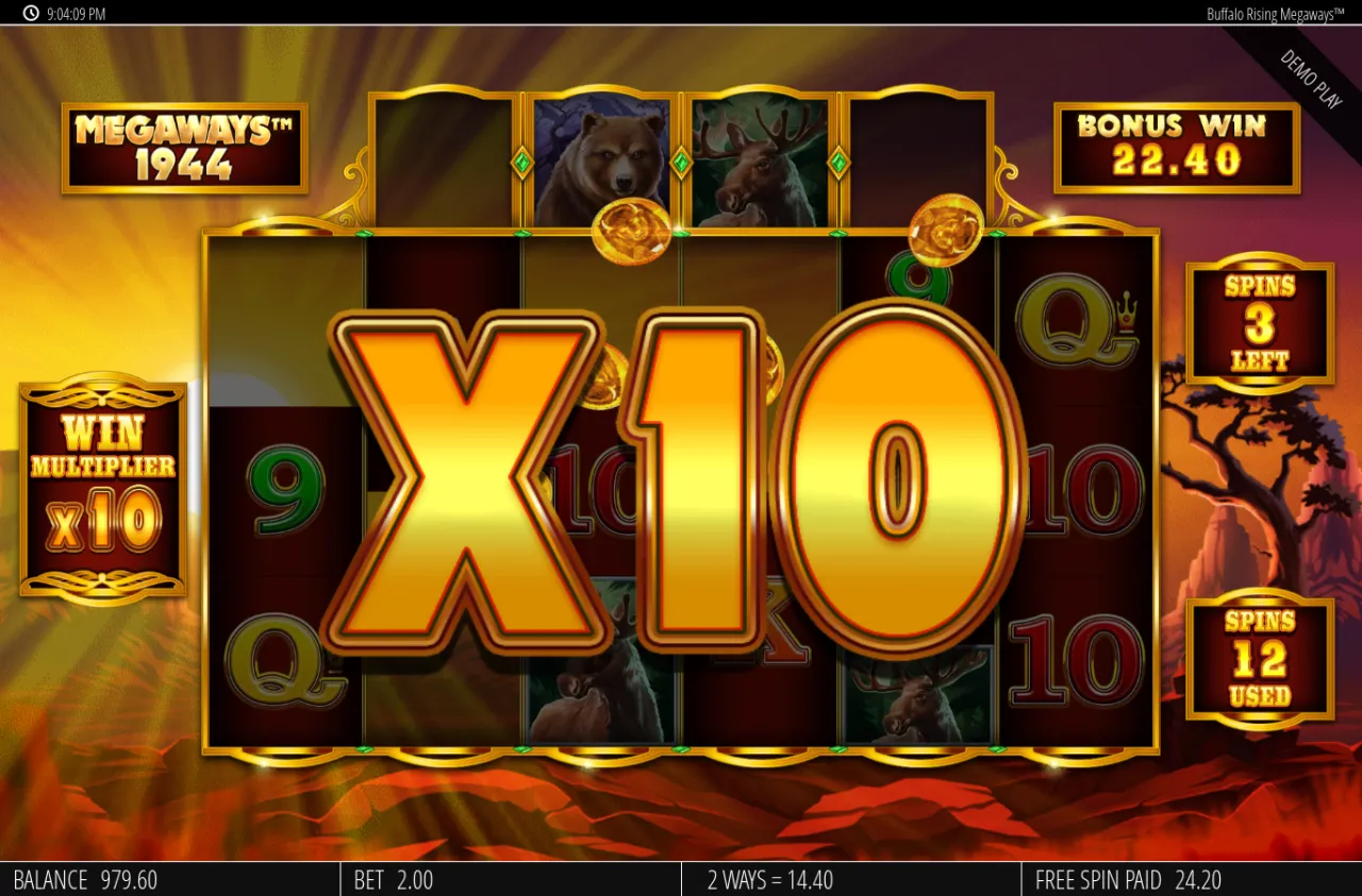 A giant x10 flooding the screen as the unlimited win multiplier ticks up