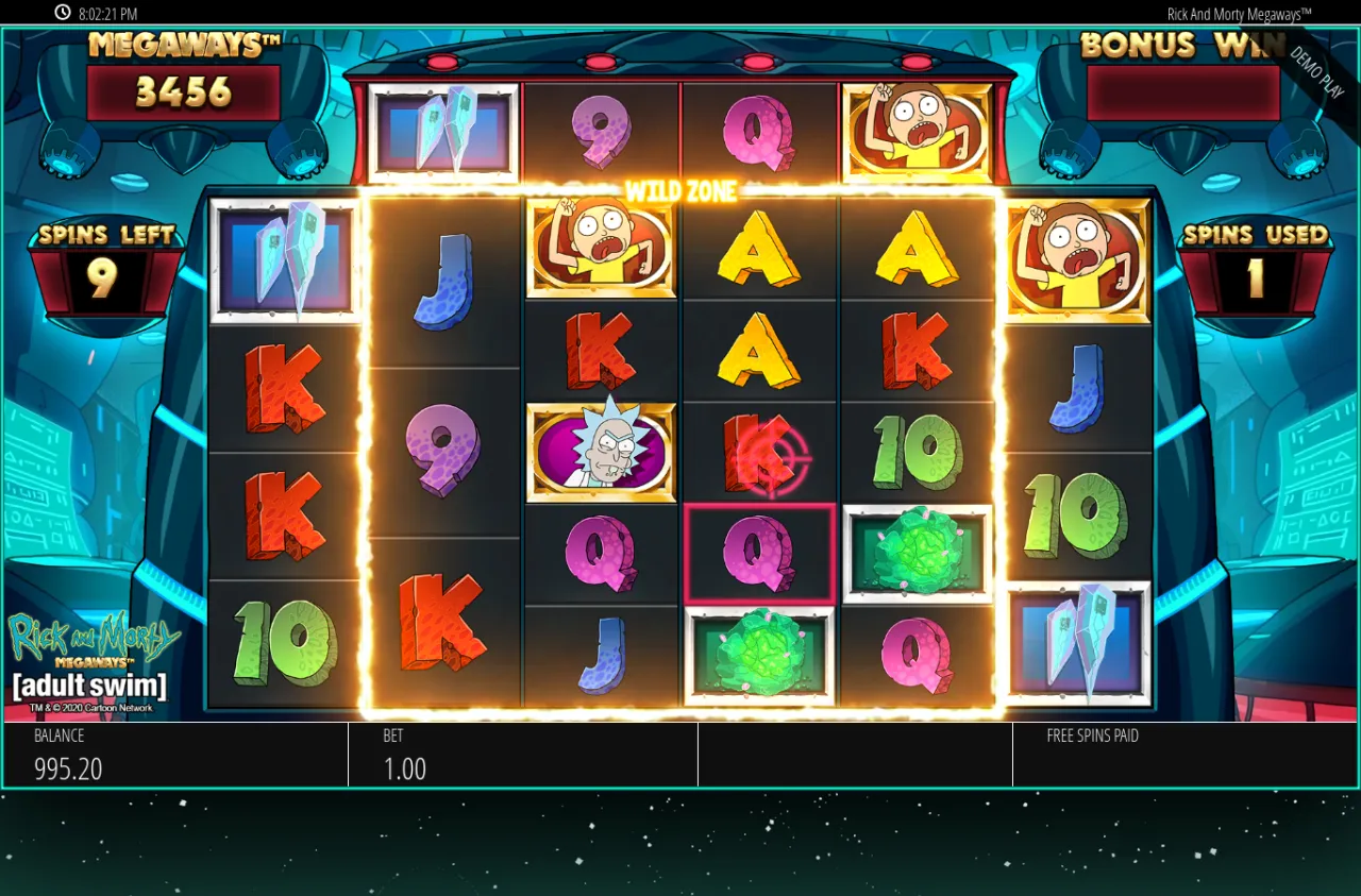 Inside Federation Wild Spins with the Wild Zone band lit and nine spins remaining