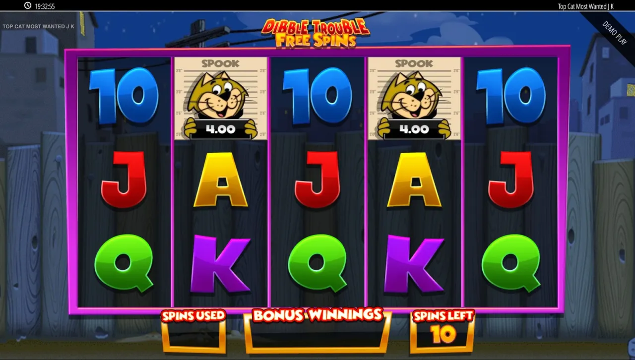 Dibble Trouble Free Spins opens with ten spins left