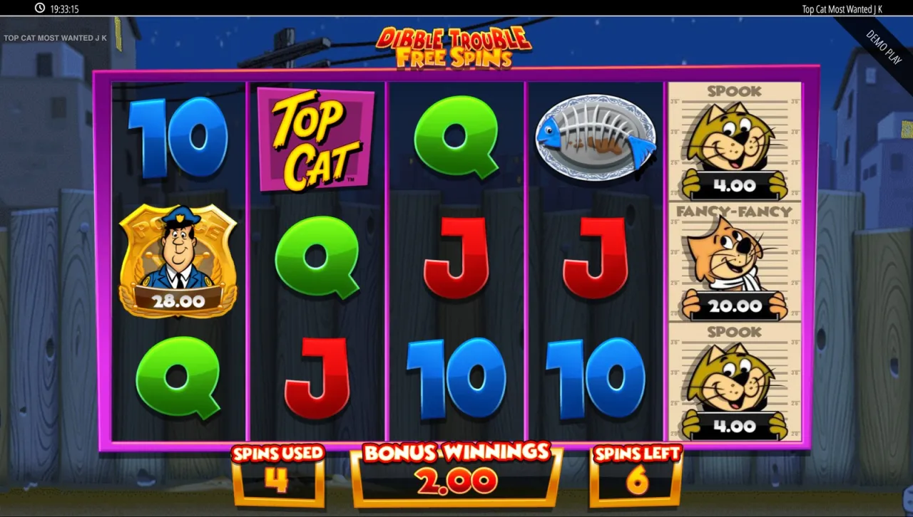 A Police Badge carrying 28.00 lands on the fourth spin