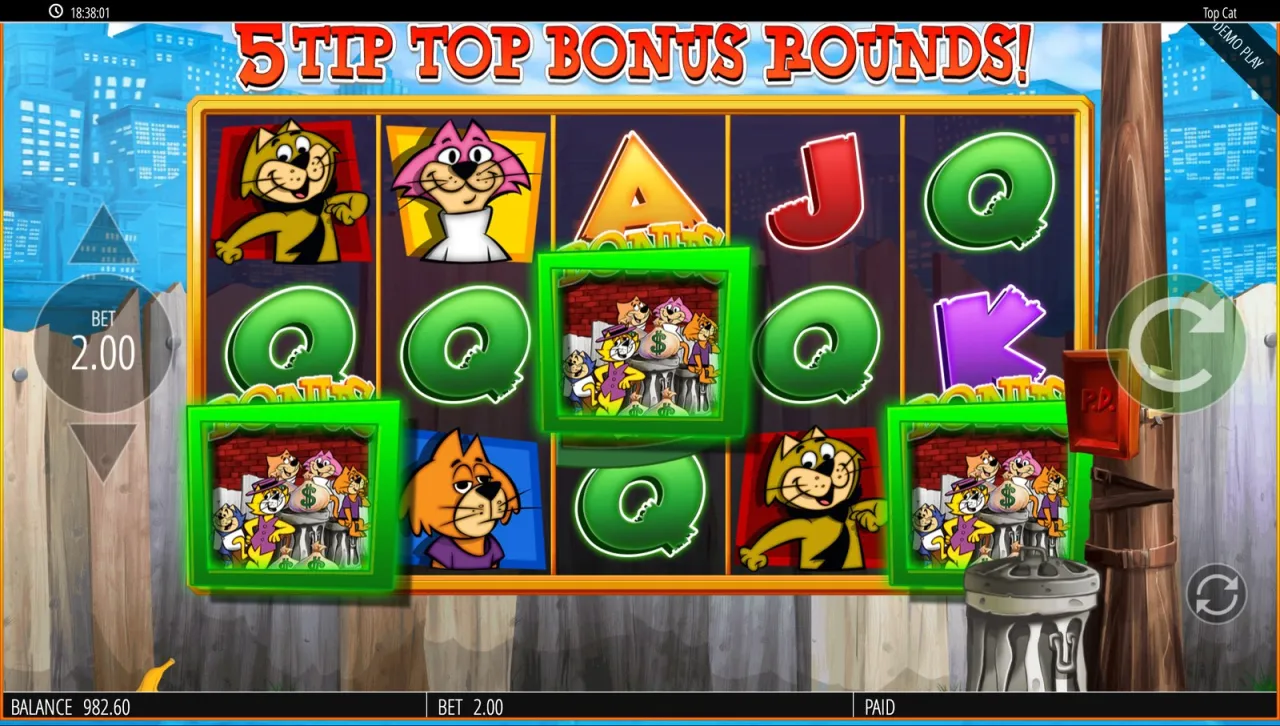 Three Money Bags trigger the bonus at a 982.60 balance