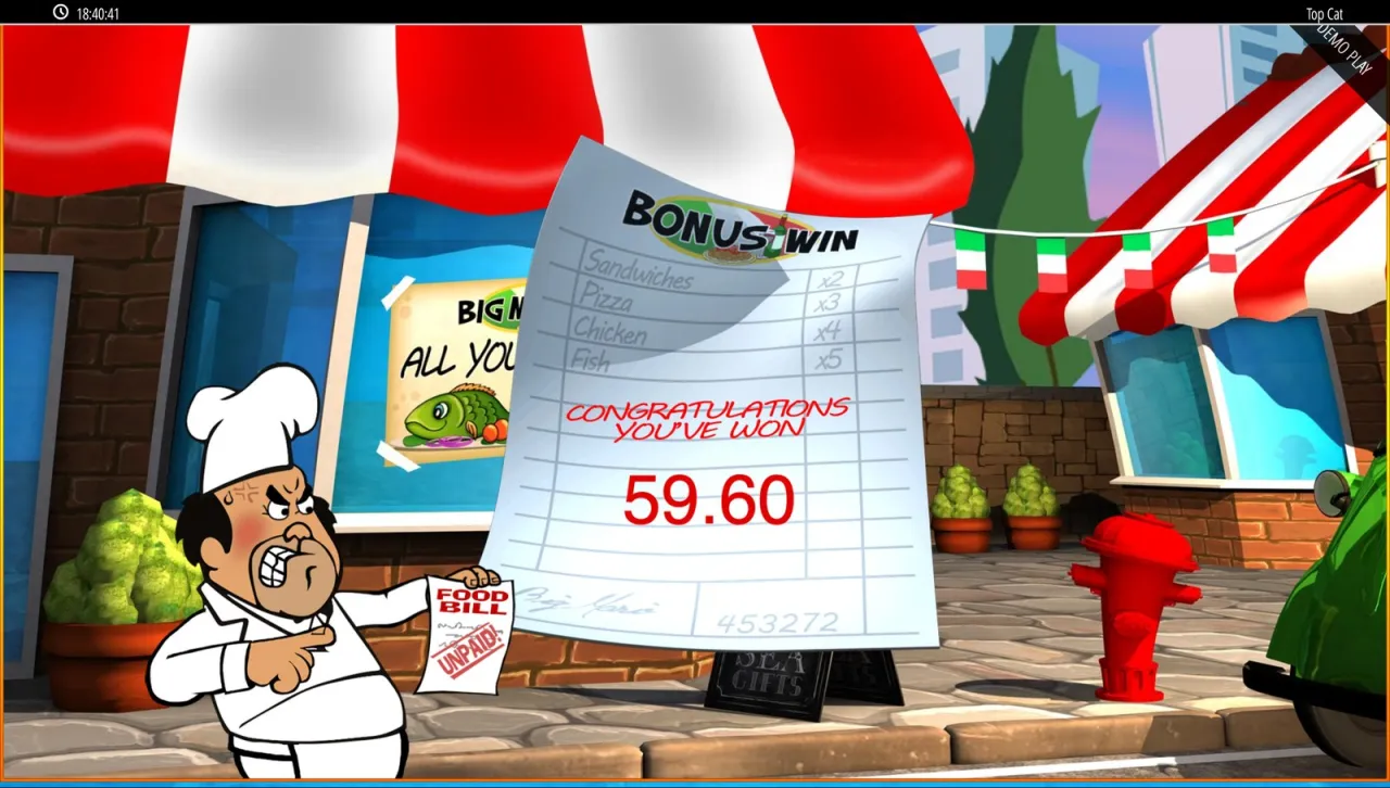 Big Mario's itemised cheque totalling 59.60