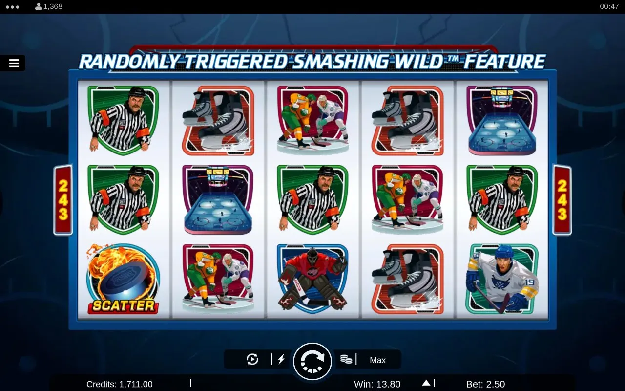 The Smashing Wild random feature firing on a base-game spin: the centre reel has turned completely wild and the spin has settled for 13.80.