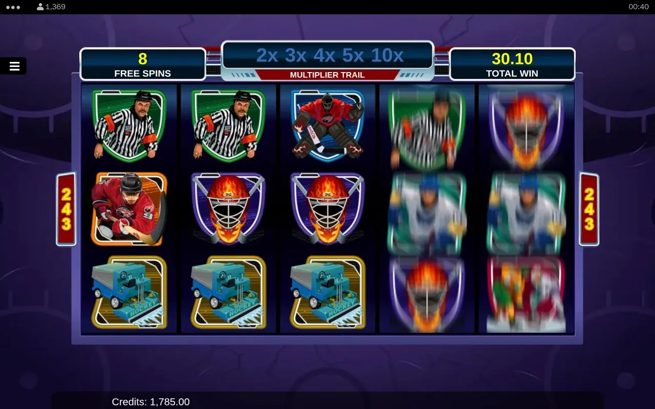 Free Spins feature in progress earlier in the bonus round: 8 free spins remaining with the multiplier trail topping out at 10x and 30.10 accumulated so far.