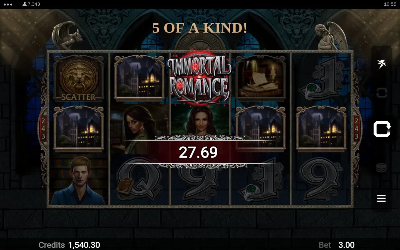 Spin 154 paying a 60-coin big win with a stacked premium character symbol line across the first three reels and the logo wild on reel two