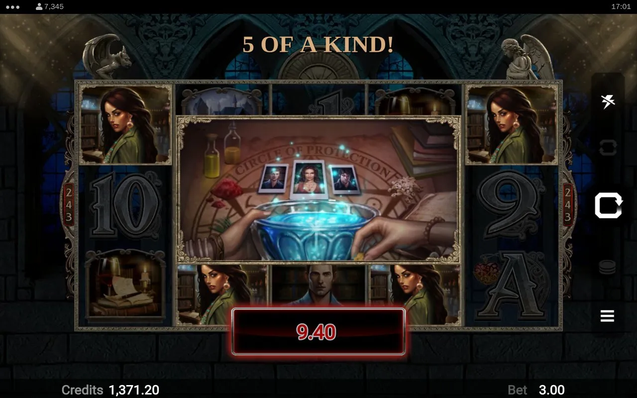 Spin 292 returning 35 coins late in the session on a mid-pay character symbol line with the wild logo on the central reel