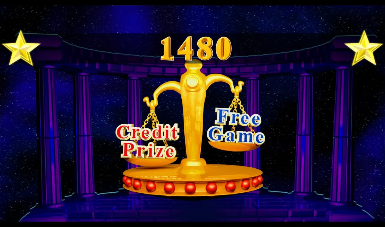 The scale weighs Credit Prize against Free Game, counter on 1480