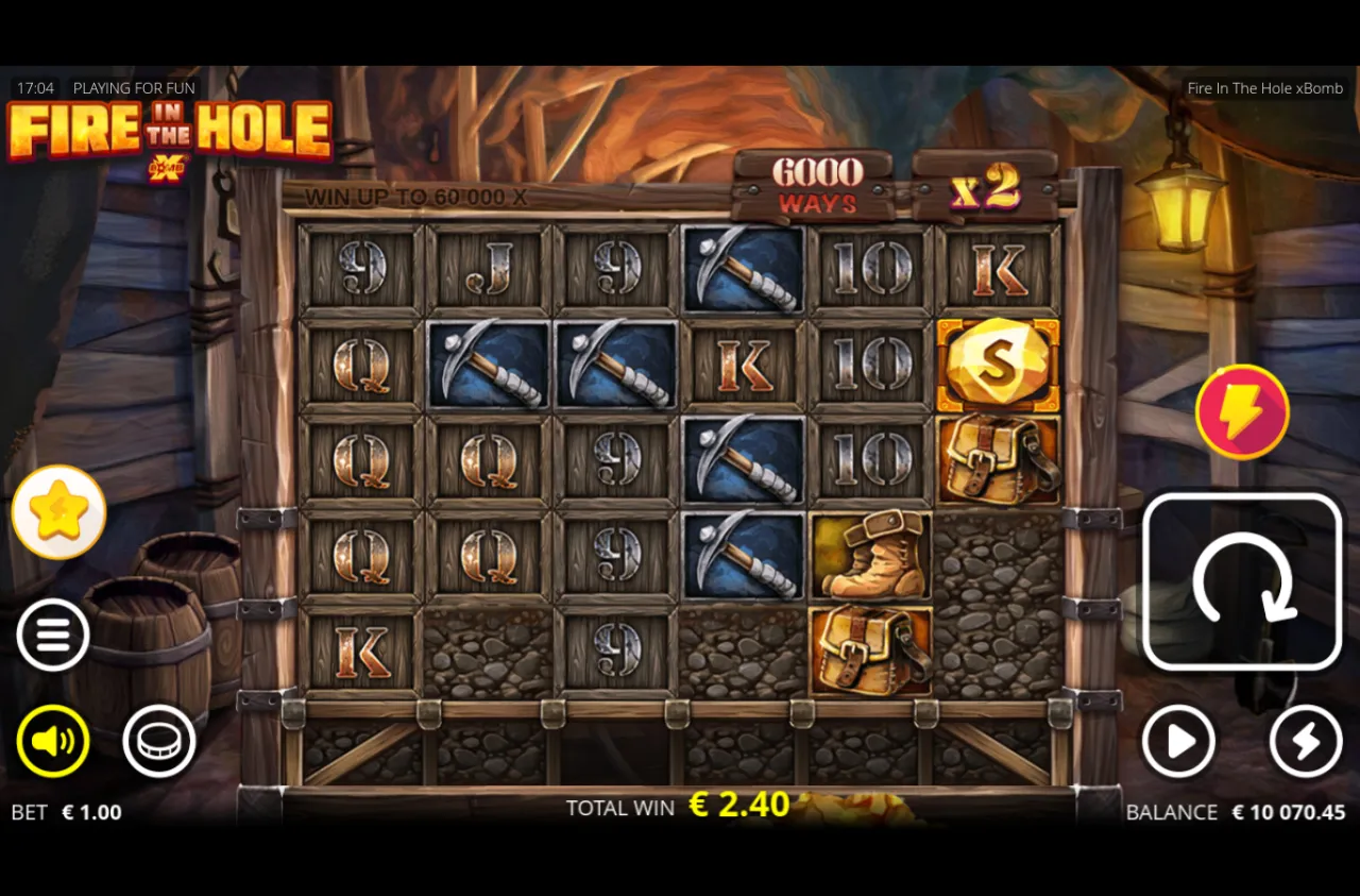 Settled grid with the boot and backpacks beside the pickaxe and the gold S scatter