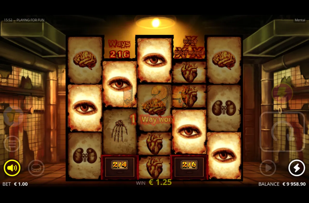 A 1.25 win on a 216-ways board with heart and eye symbols