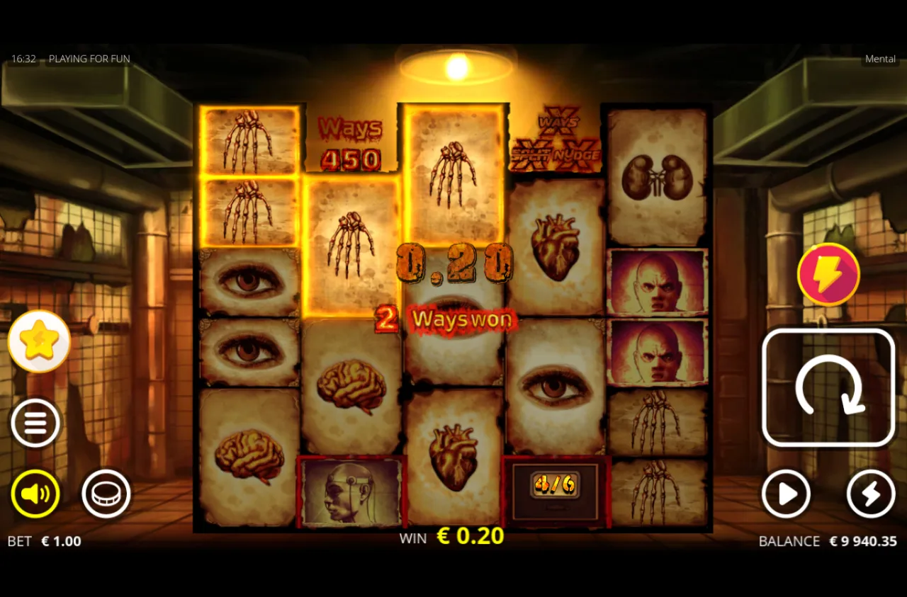 Spider-hand symbol paying 0.20 on a 450-ways layout