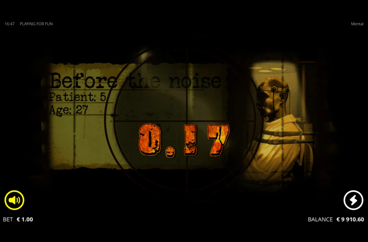 Patient 5 cutscene, strait-jacketed inmate framed in a rifle scope