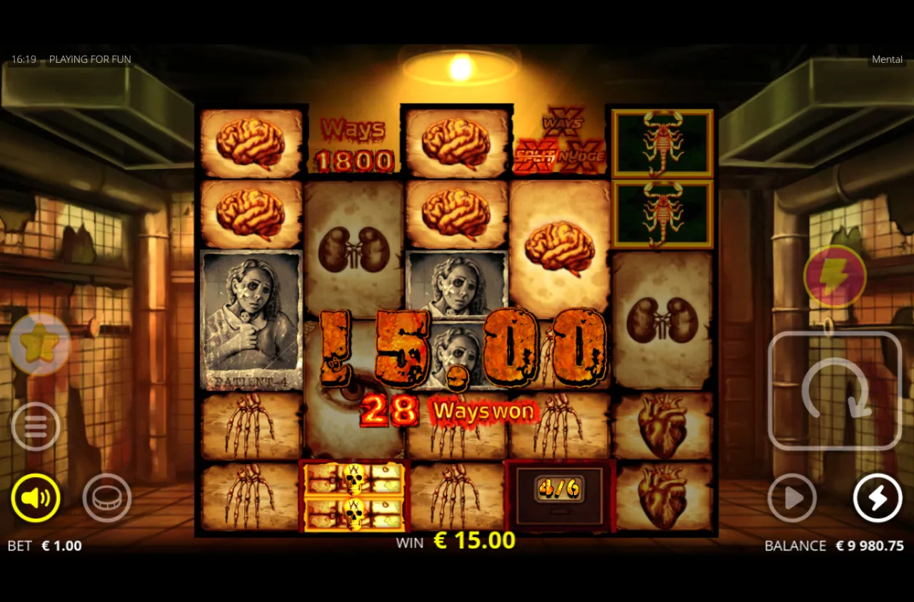 A 15.00 win on 28 ways from patient-card symbols