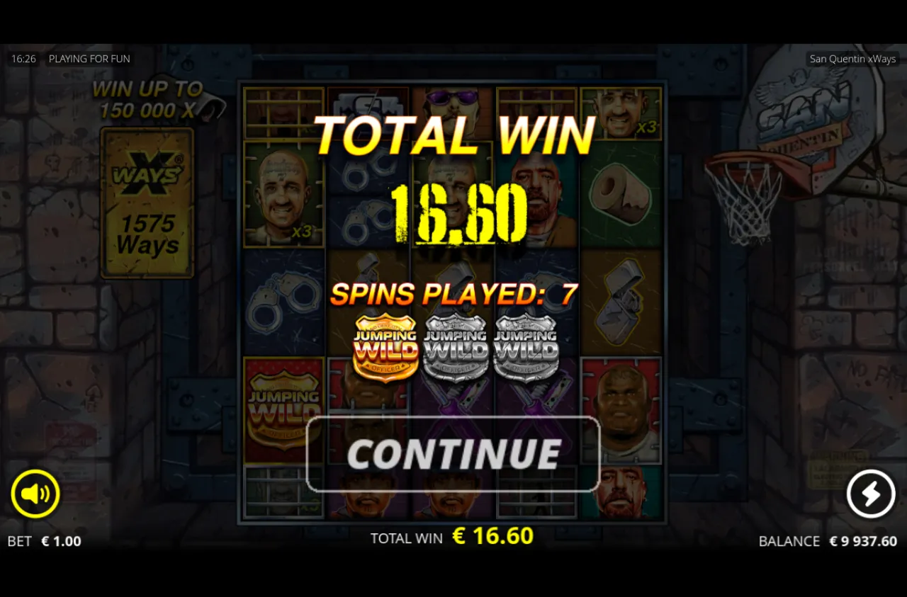 First Lockdown Spins end card, 16.60 total over seven spins