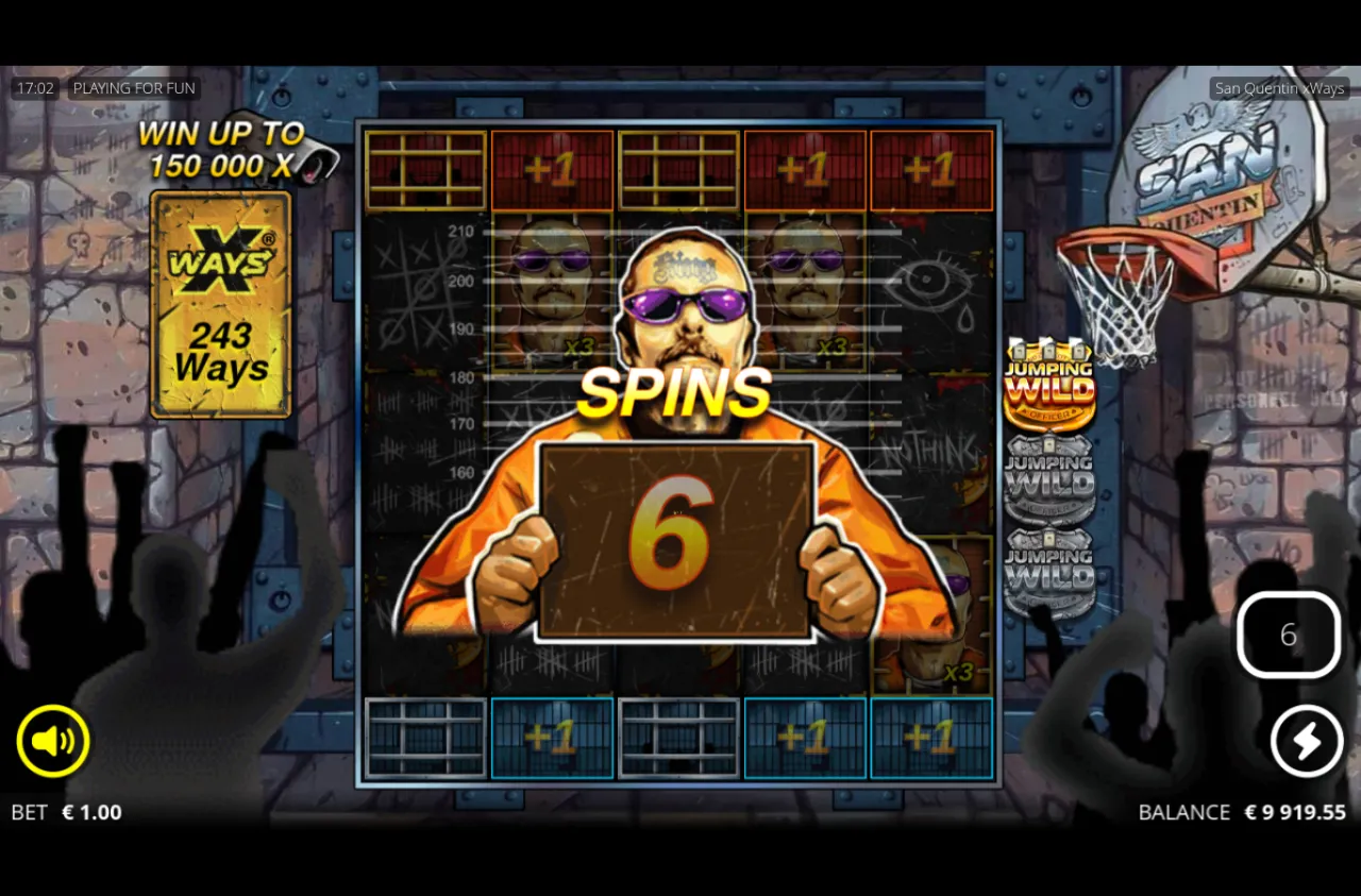 Inside the second Lockdown Spins, six free spins with Jumping Wild badges on the right rail
