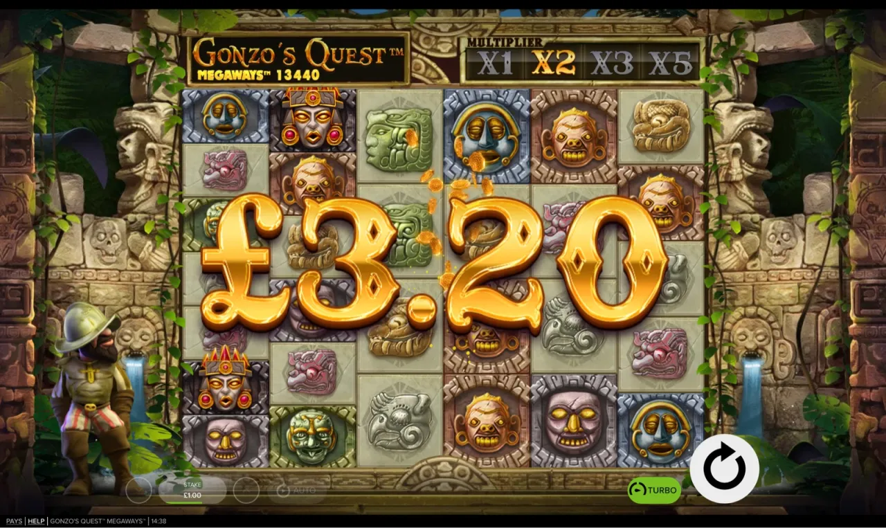 Six-reel Aztec grid with the multiplier rail showing X1