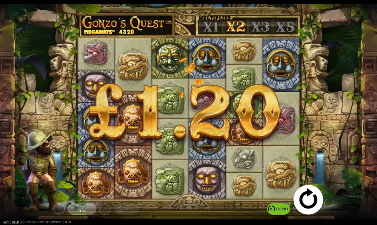 Mid-cascade board with a £1.20 win and the rail at X2