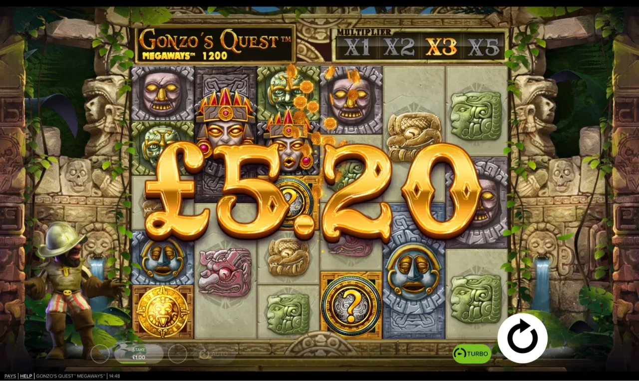 Cascade win of £5.20 on the king-mask symbols at X3