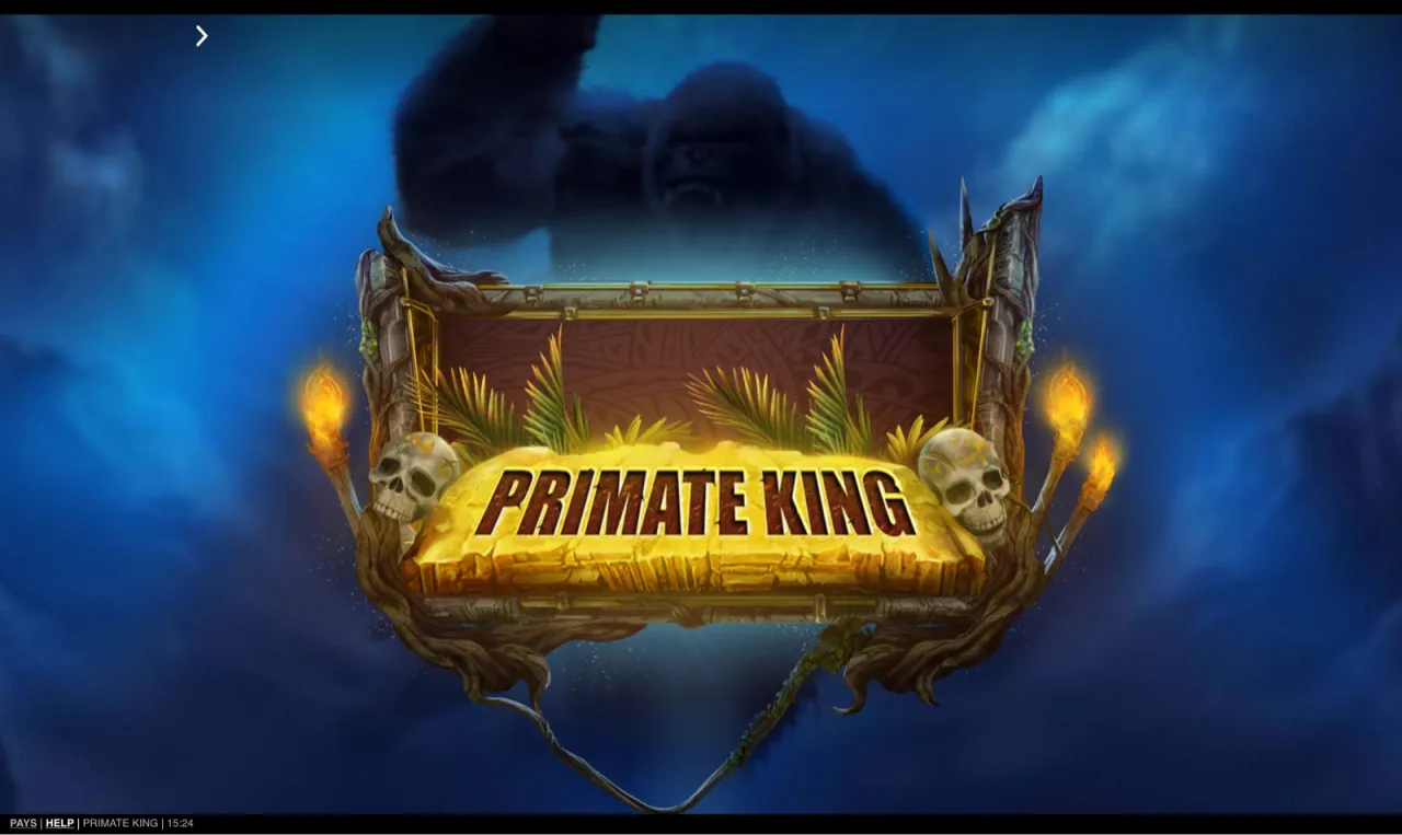 Primate King title screen with a gorilla silhouette behind a torch-lit jungle plaque