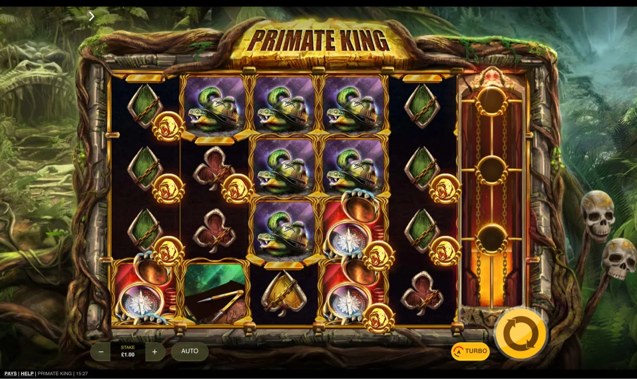Four cobra premium symbols across reels two and three under a gold picture-frame highlight
