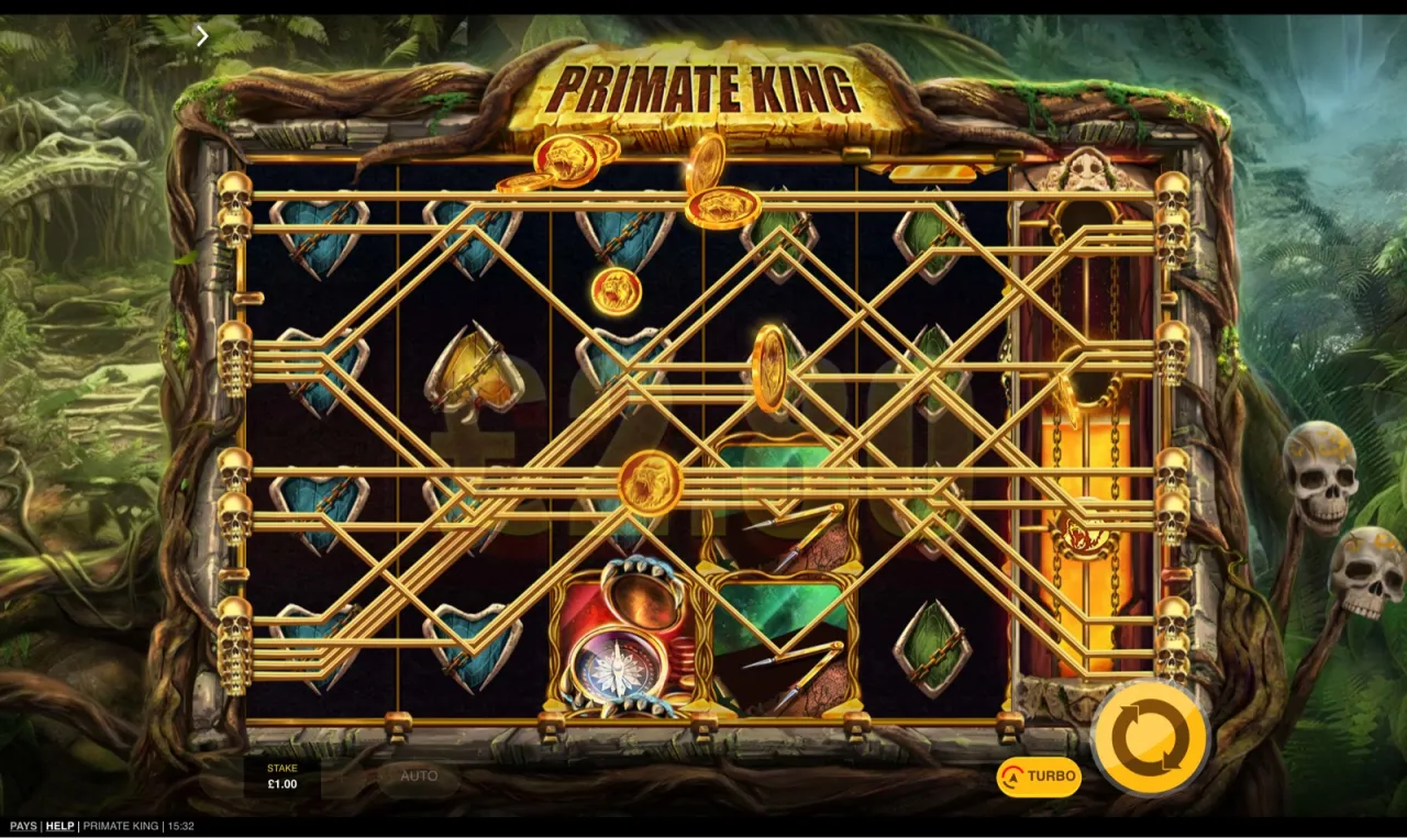 Compass and treasure-chest symbols on the bottom row beneath lit win paths