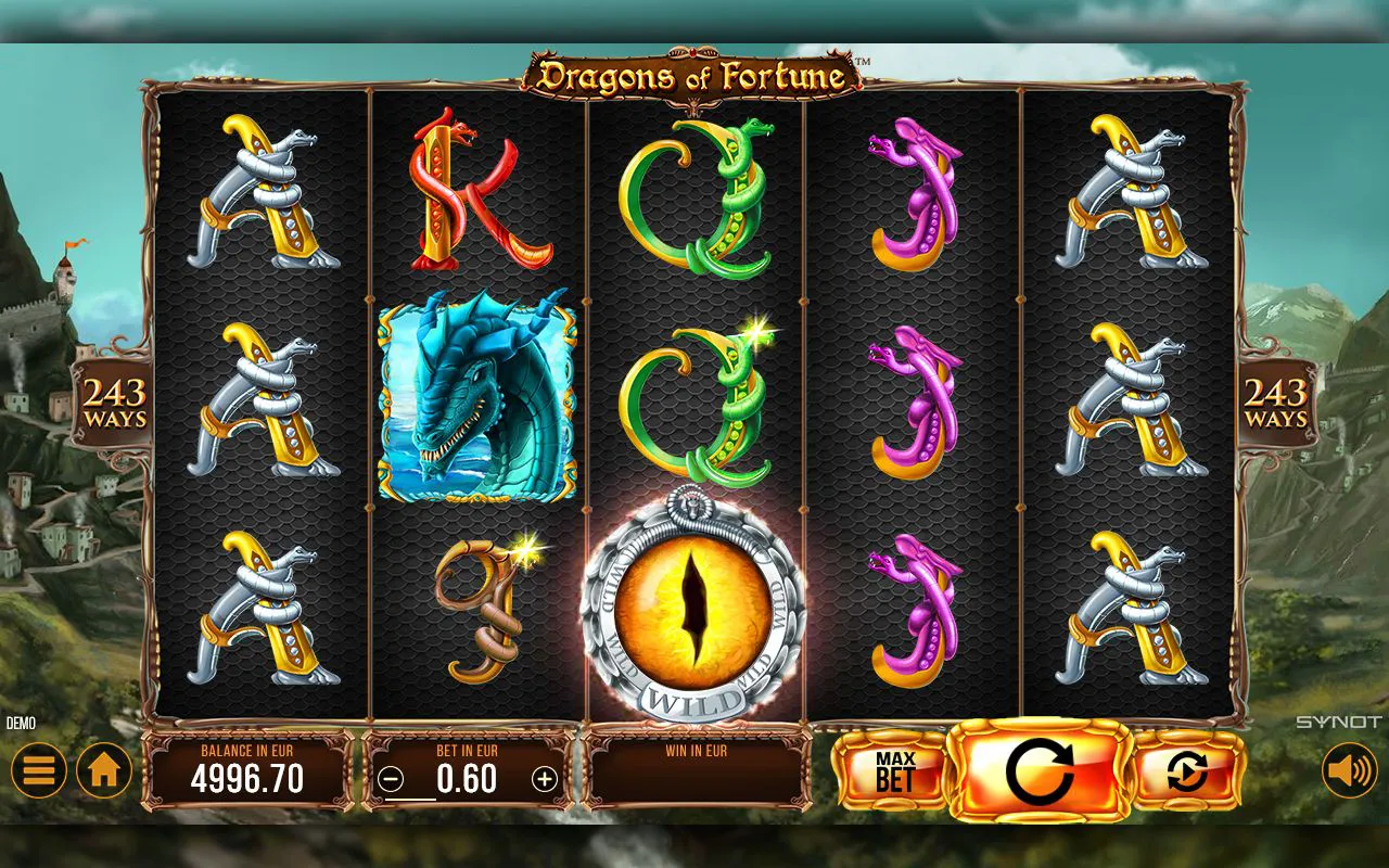 Golden Wild dragon-eye orb glowing on the centre reel