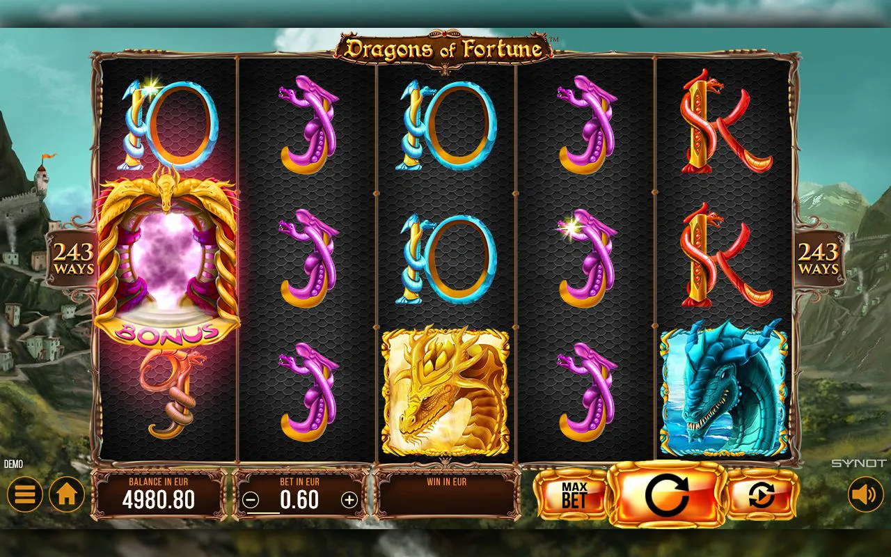 Single Bonus orb on the left reel beside golden and blue dragons